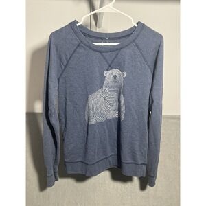 Women's Blue Bear Graphic Long Sleeve Raglan‎ Crewneck Sweatshirt Size S